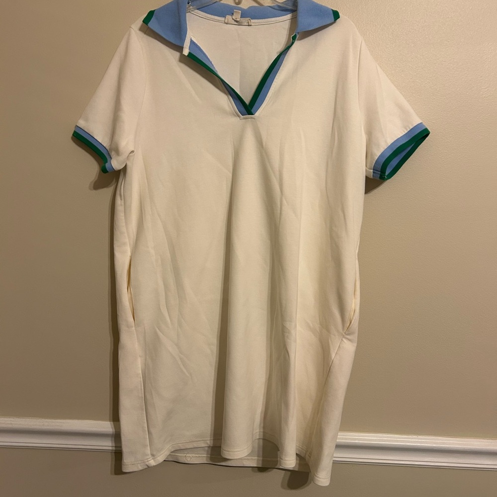 entro Cream Polo Dress with Blue and Green Trim